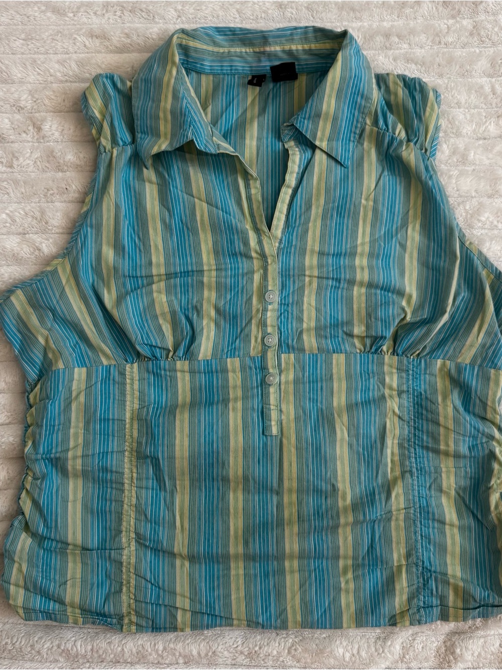 Y2K Striped Sleeveless Collared Going OutTop in Teal and Light Green
